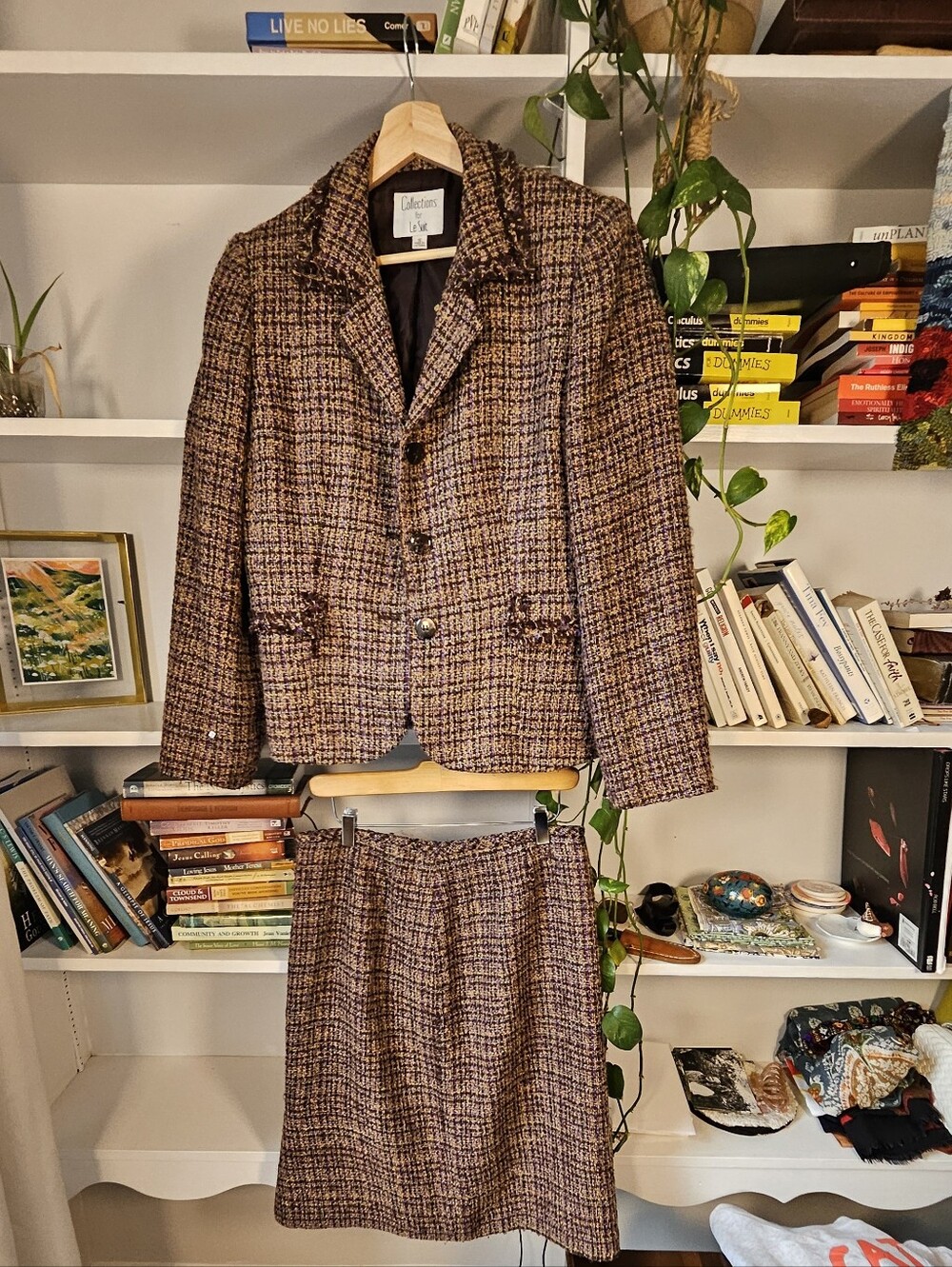 Vintage Le Suit Brown Multi Tweed Blazer Skirt Suit Set Size 10 / Medium Fall